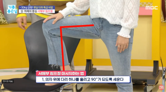 의자를 이용한 서혜부 림프절 마사지 방법.png
